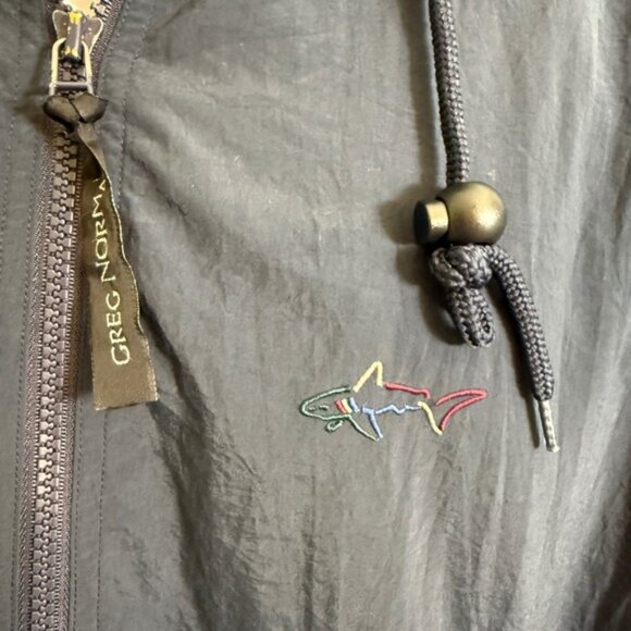 VTG Greg Norman Jacket Men Small Full Zip Hood Fleece Lined Golf Shark Logo Blue - Picture 14 of 15